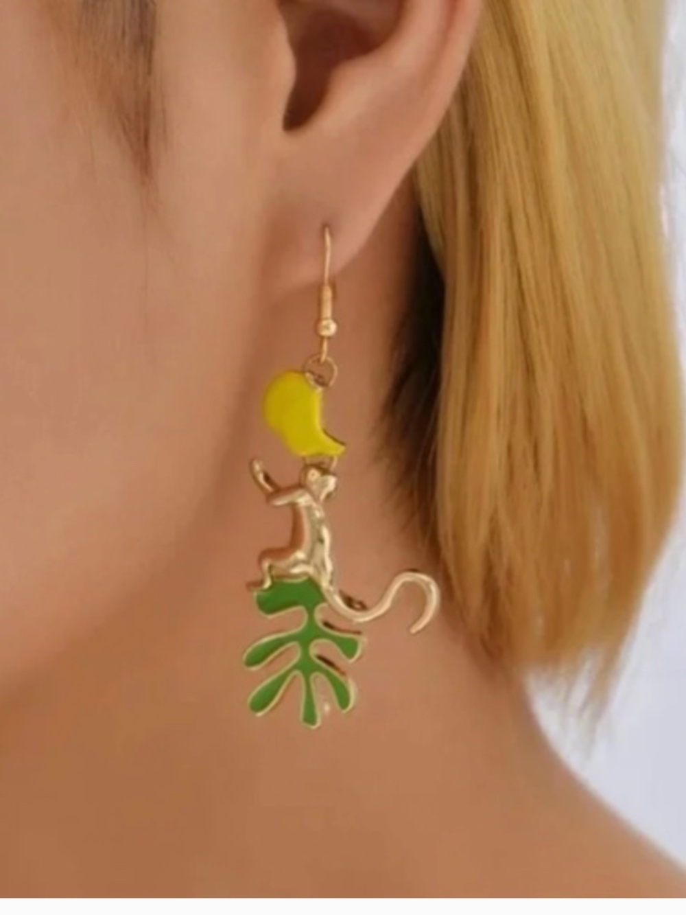 ❤️ FREE Monkey Banana Animal Fruit Leaf Boho Peasant Tropical Hipster Earrings